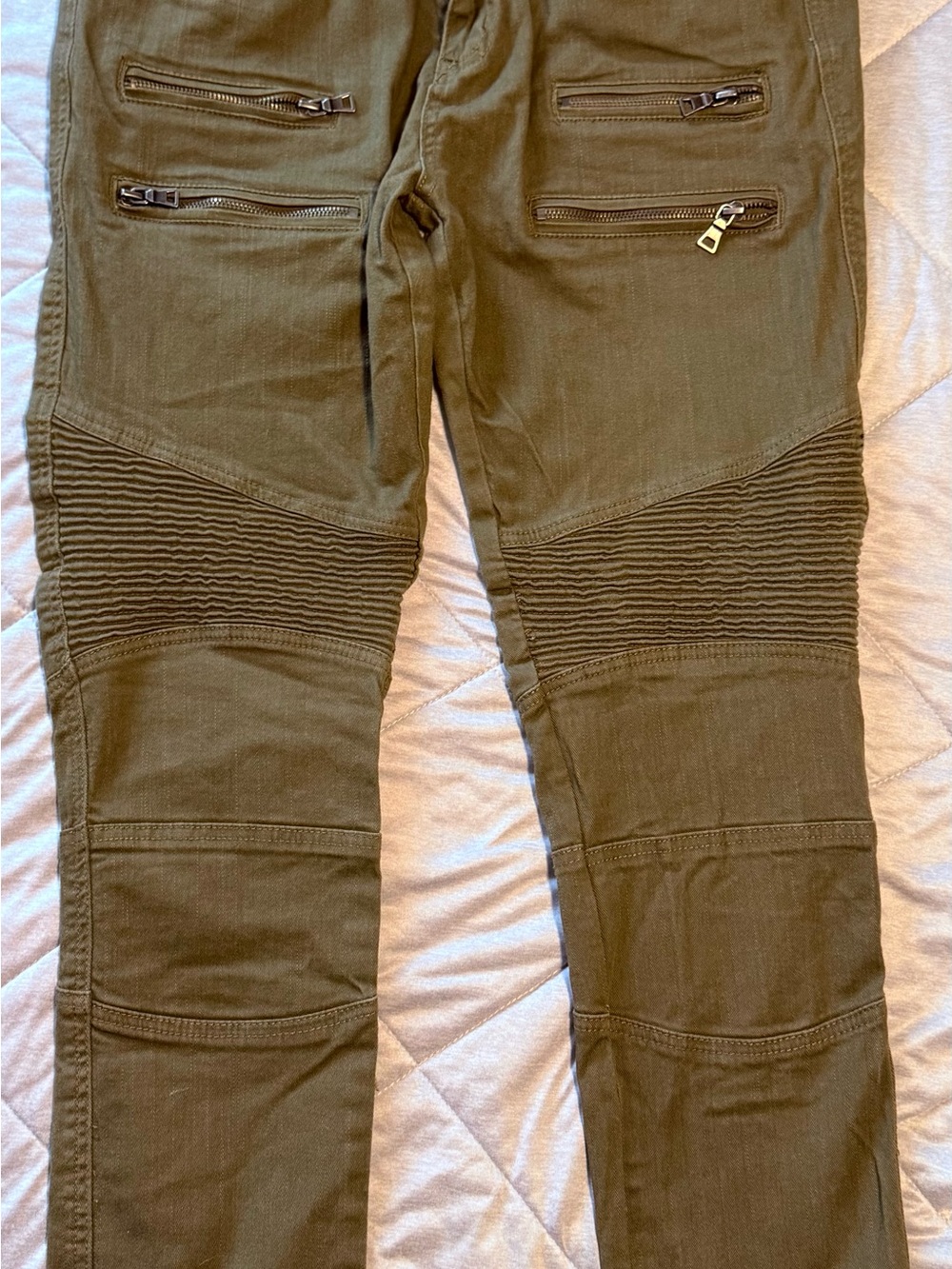 Black Men's Olive Cargo Moto Pants with Ribbed Knees
